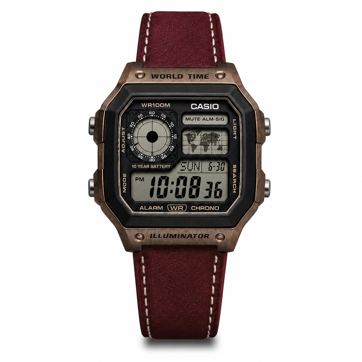 Casio AE-1200 World Time Bronze Leather Custom