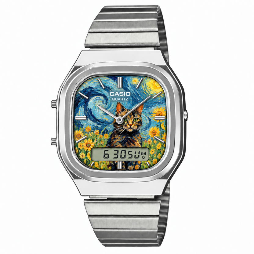 Casio AQ-240 Van Gogh Cat Silver by Club Wear