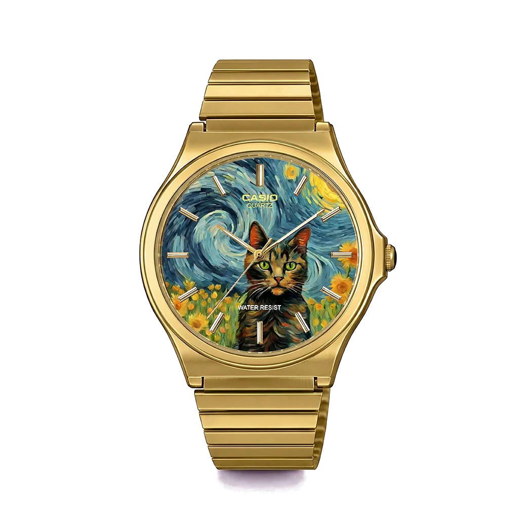 Casio MQ-24 Gold Van Gogh Cat | Club Wear Custom