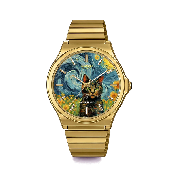 Casio MQ-24 Gold Van Gogh Cat | Club Wear Custom