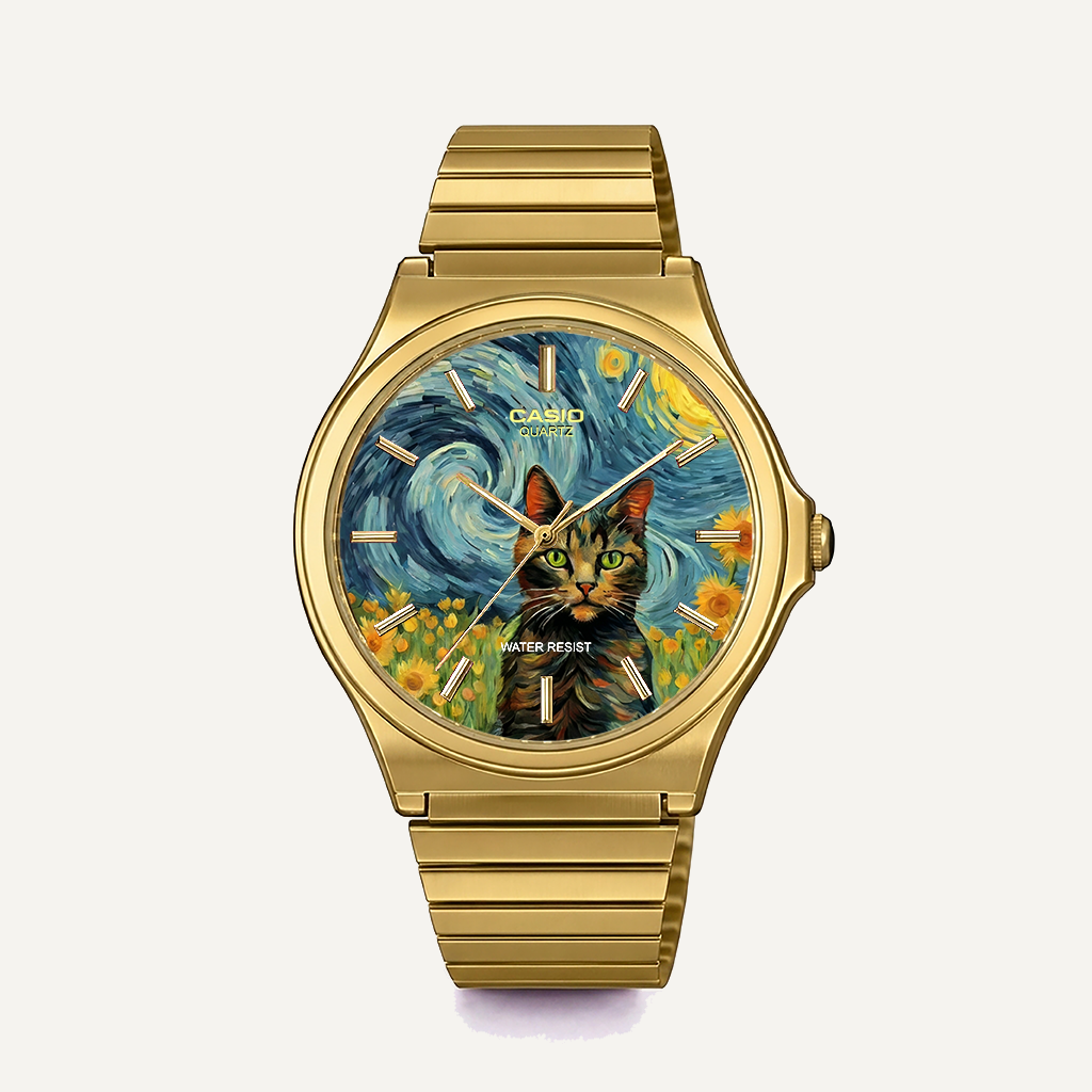 Casio MQ-24 Gold Van Gogh Cat | Club Wear Custom